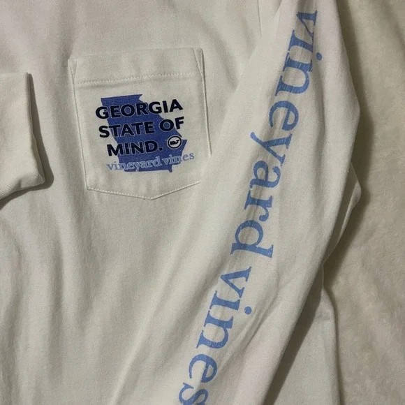 Vineyard Vines Mens Georgia State of Mind Long Sleeve Pocket Tee T Shirt Medium - Picture 2 of 8